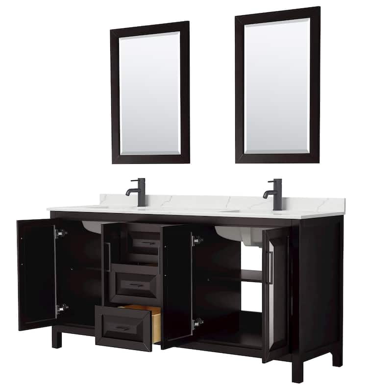 Daria 72-inch Double Vanity, Single Hole Quartz Top, 24-inch Mirrors