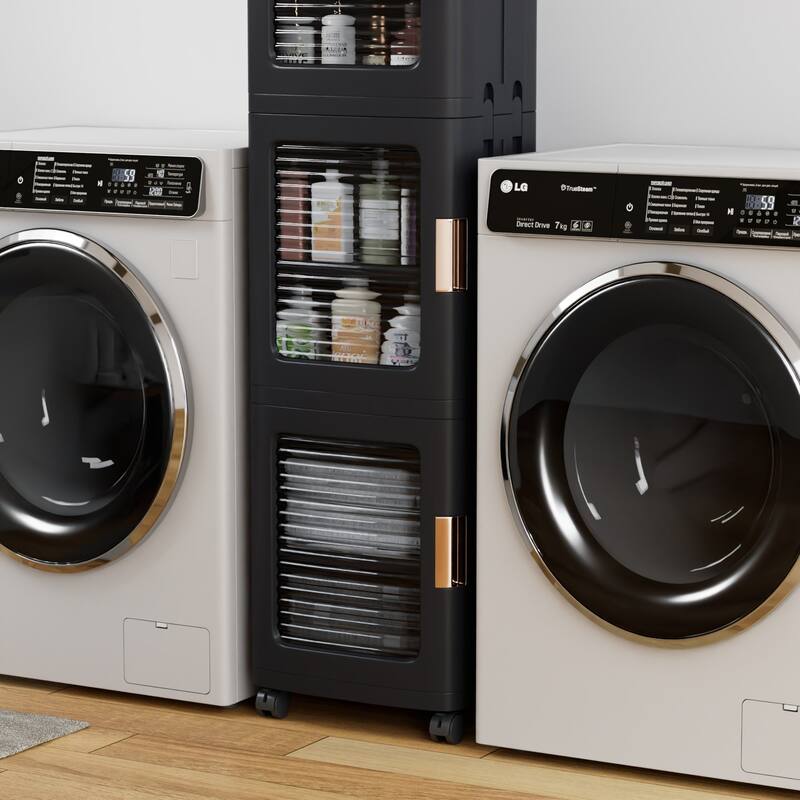 Javlergo 65" Narrow Tall Storage Bin 4 Tier Foldable Kitchen Storage Cabinet Organizer Freestanding Kitchen Pantry