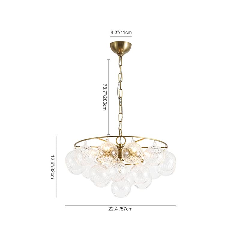 Mid-Century 6-Light Cluster Ribbed Glass Globe Bubble Chandelier