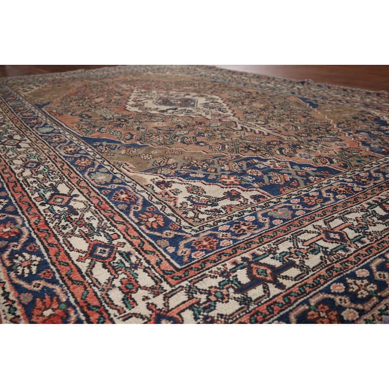 Geometric Hamedan Vintage Persian Area Rug Hand-Knotted Wool Carpet - 7'2" x 10'4"