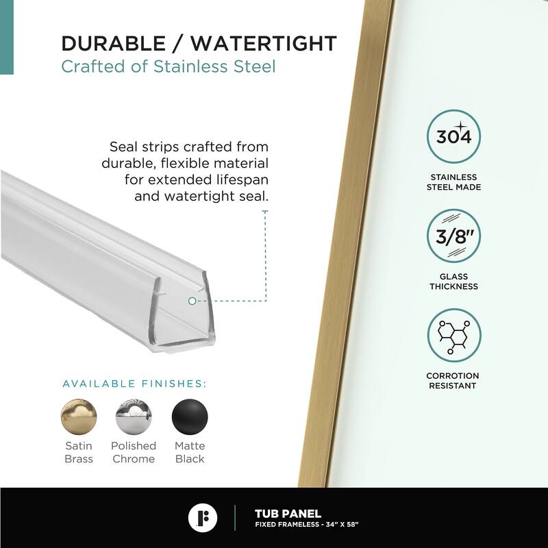 Frameless Fixed Tub Clear Tempered Shower Glass Panel