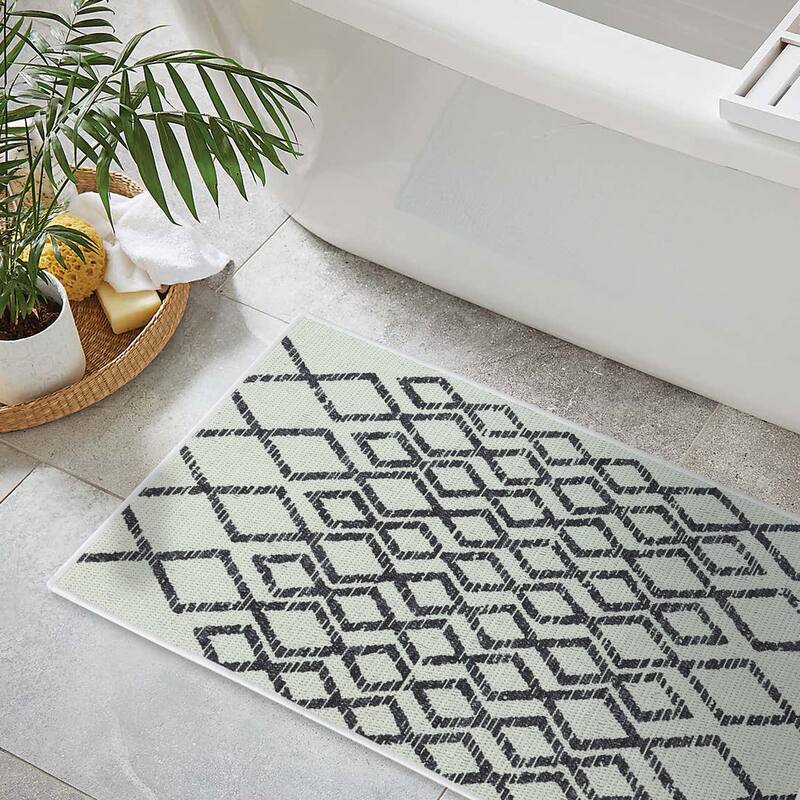 Geometric Design 3 Piece Bathroom Rugs Set - Non-Slip Ultra Thin Bath Rugs for Bathroom Floor - Washable Bathroom Mats Set