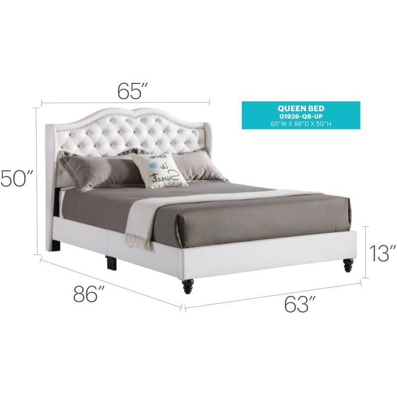 Upholstered Bed Frame, Modern Bedroom Bed with Deep Tufted Headboard, White