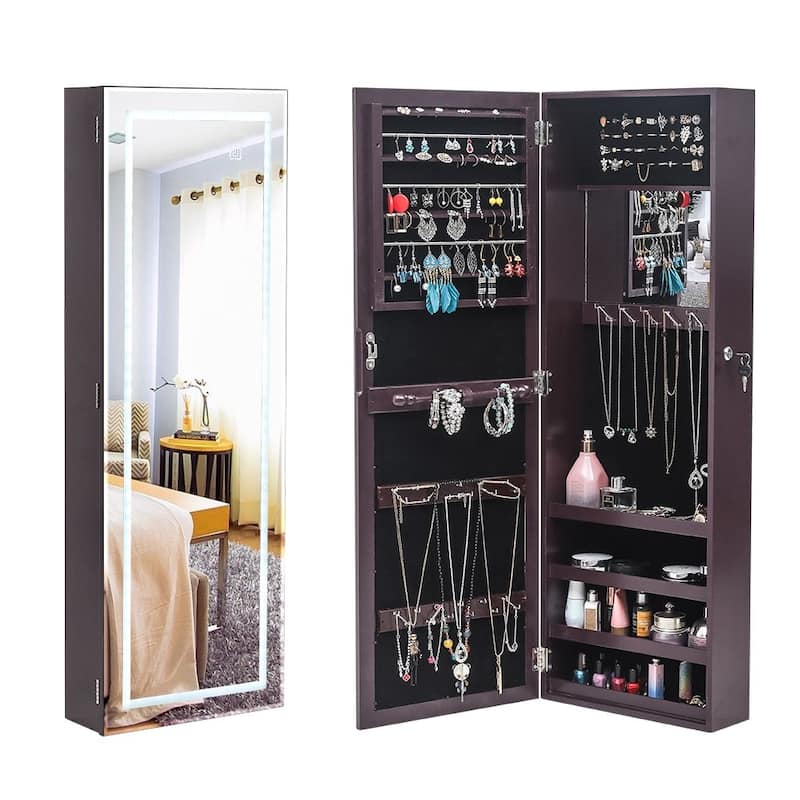Wall Mounted Storage Jewelry Armoire Cabinet with Led Light
