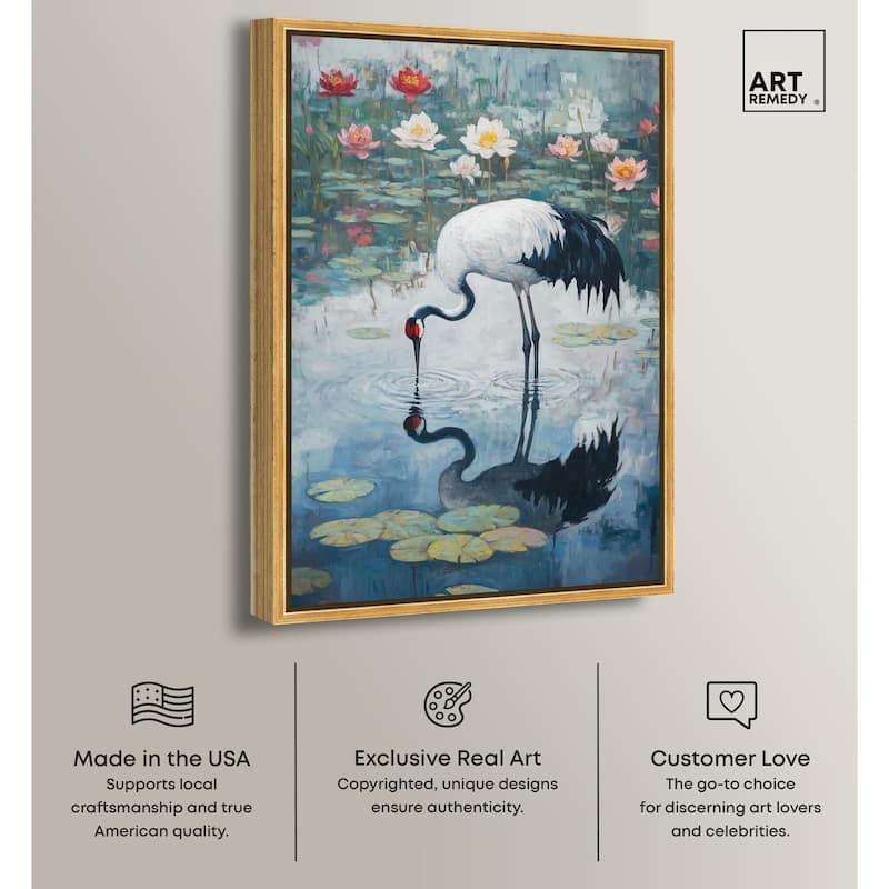 Crane in Lilies Canvas by Art Remedy