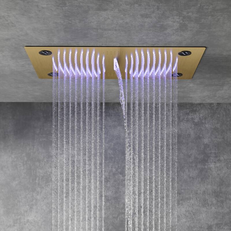 Thermostatic Shower System, 64-Color LED Mood Lighting 3-Functions Shower Head with Bluetooth Music & 6 Body Jets