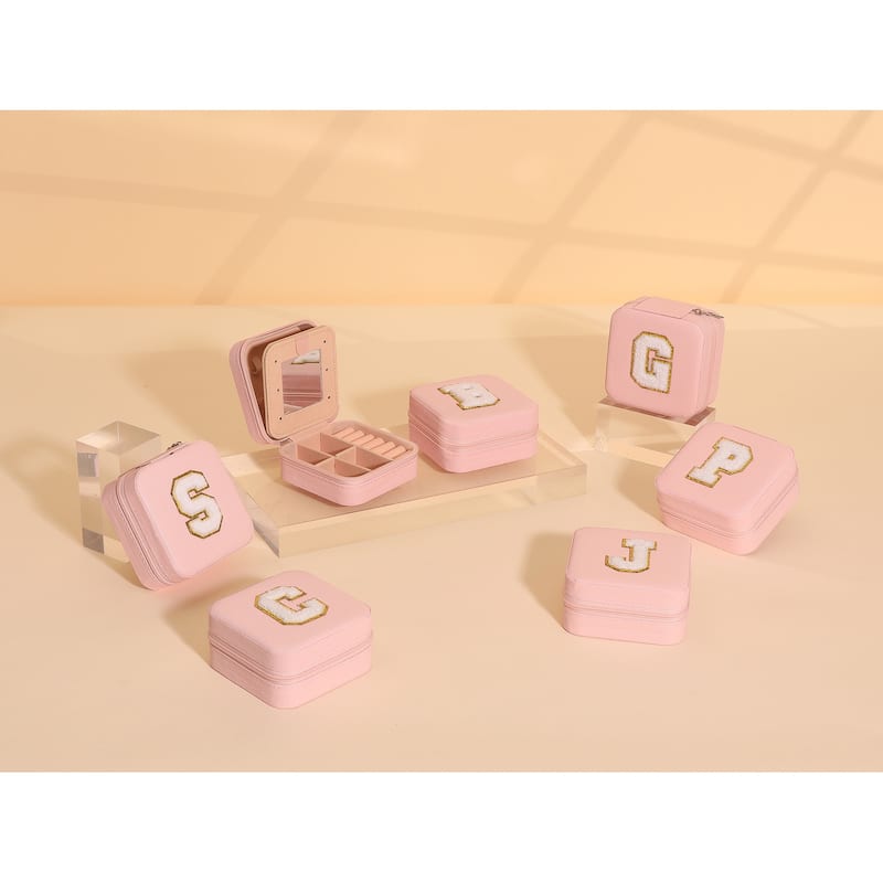 Travel Jewelry Box with Mirror for Women Girls Gifts, Mini Portable PU Leather Jewelry Organizer Case Storage Display Holder