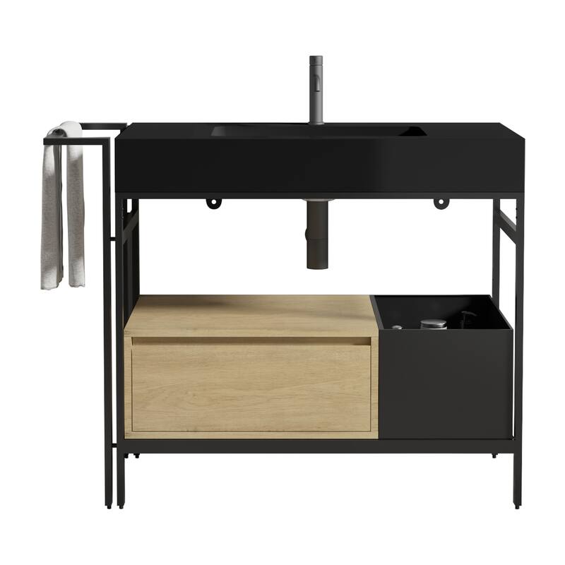 36" Industrial Modular Bathroom Vanity - Metal Frame with Seamless Artificial Stone Basin(Drain & Faucet Not Included)