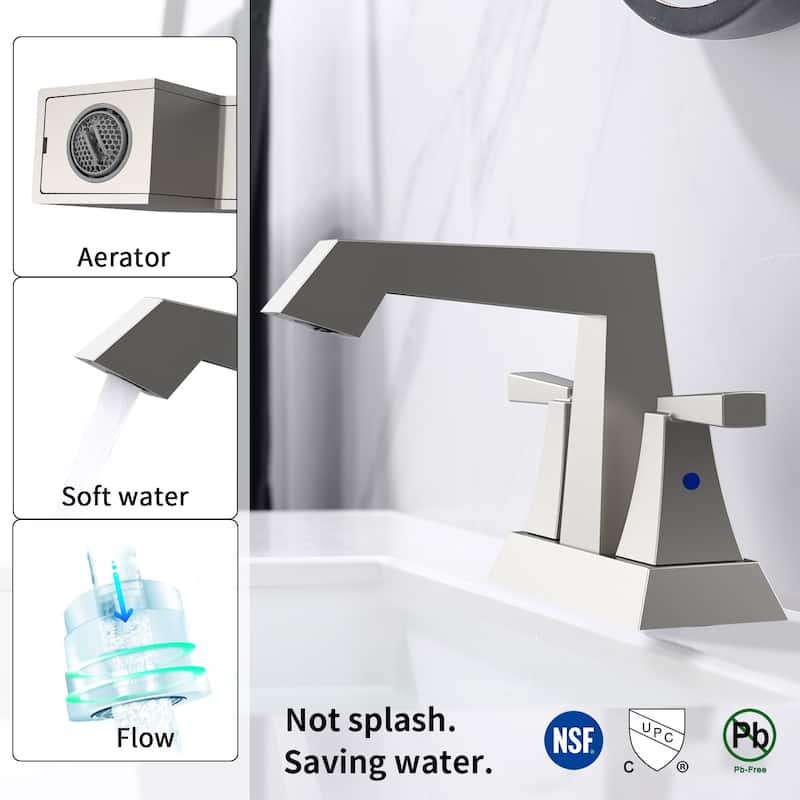 2 Handle Bathroom Vanity Sink Faucet with Pop Up Drain and Supply Line, Ceramic Valve Cartridge, Anti Corrosion, Water Saving - White
