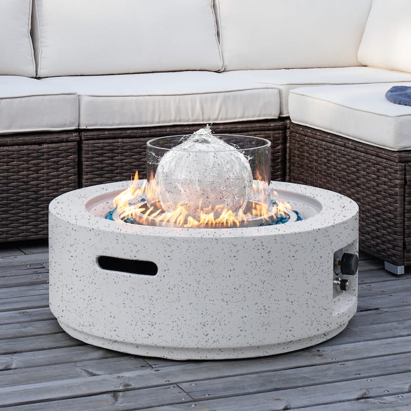 COSIEST Outdoor Propane Fire and Water Fountain Fire Pit Table - White