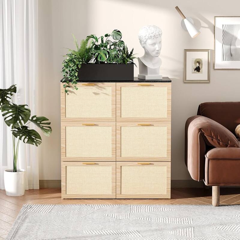 Rattan Murphy Bed with Storage Drawer, Space-Saving Cabinet Bed for Kids,Adults and Guests,Beige