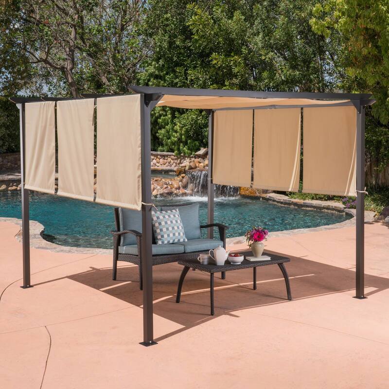 Lawrence Steel Outdoor 9.5-foot Gazebo by Christopher Knight Home - Beige