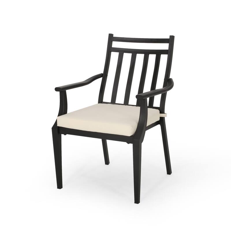 Outdoor 2 Piece Wooden Open Slat Dining Chairs with Cushions and Curved Backrest for Dining Room Kitchen Bedroom Living Room