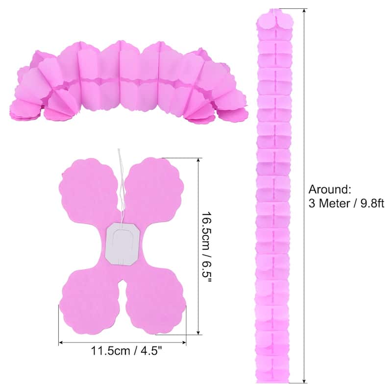 9.8ft Four-Leaf Garland, 12 Pack Tissue Paper Hanging Flower - Pink