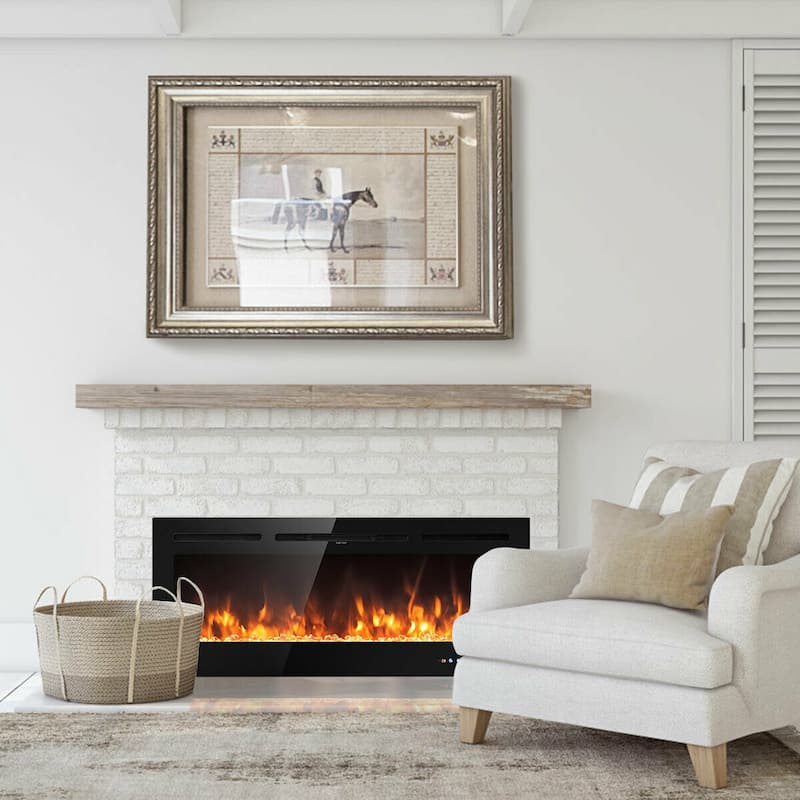 Gymax 50'' Electric Fireplace Recessed and Wall Mounted 750W/1500W W/