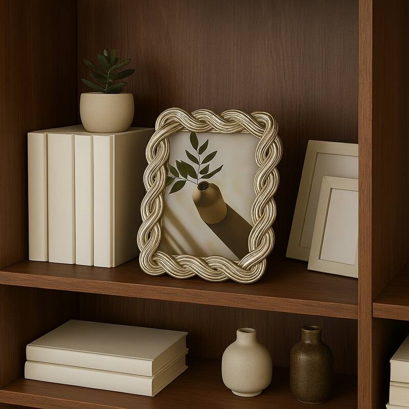 Decorative Resin and Glass Frame Twisted Rope Design - 5"x7", Gold