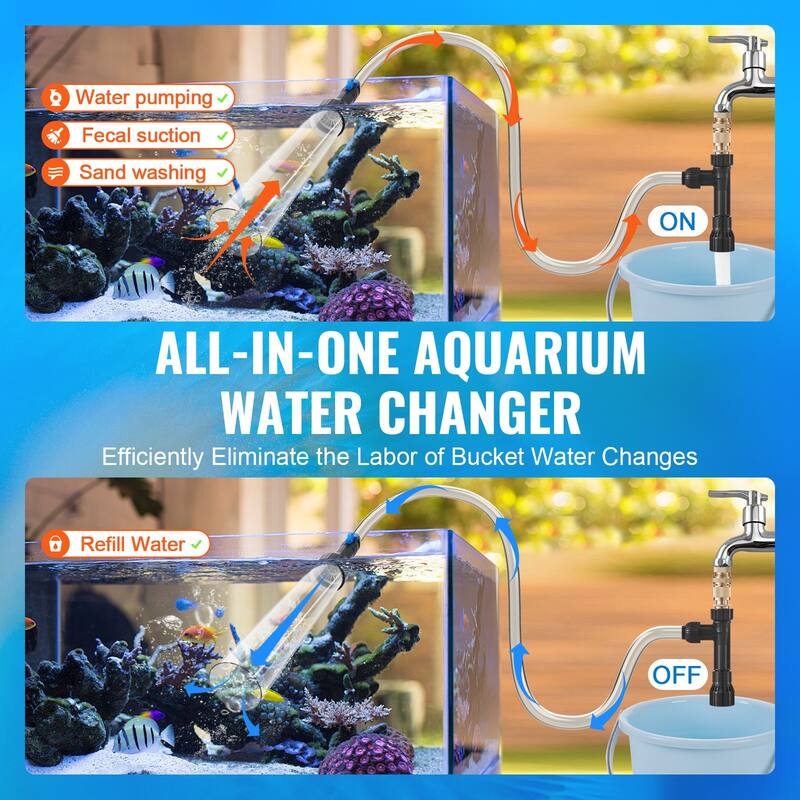 Aquarium Vacuum Gravel Cleaner of Brass Adapters for Fish Tank Cleaning Gravel & Sand - 50 ft 3/4 in, 15/16 in, and 55/64 in