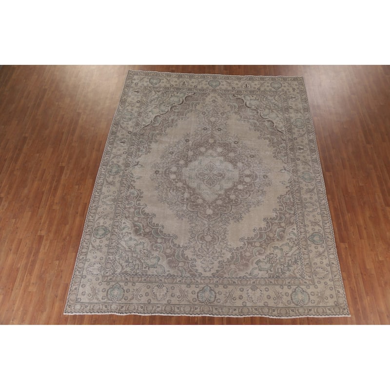 Hand Knotted Oriental 100% Wool Carpet Traditional Medallion Beige & Ivories Tabriz Area Rug - 12' 2'' X 9' 8''