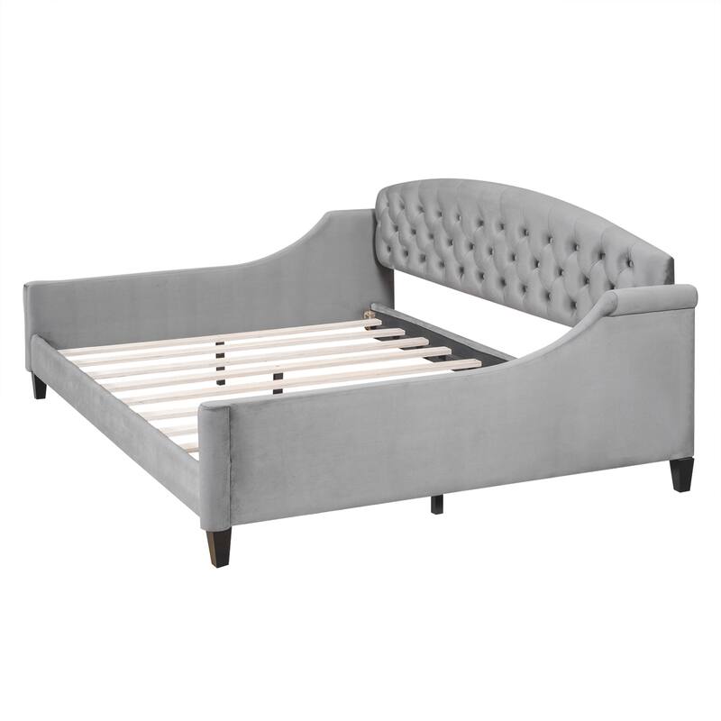 Full Size Gray Tufted Button Daybed with Plywood Frame and Foam Fill