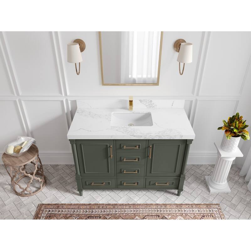 Willow Collections 48 in. W x 22 in. D Aberdeen Single Bowl Sink Bathroom Vanity with Countertop - 2" Calacatta Nuvo - Pewter Green