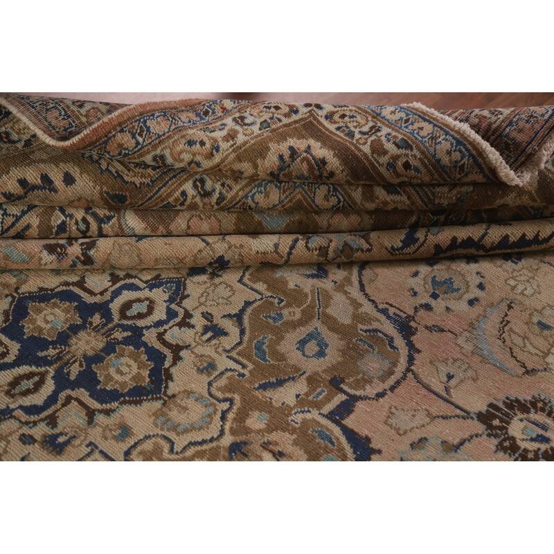 Hand Knotted Oriental 100% Wool Carpet Traditional Floral Peach Mashad Area Rug - 12' 7'' X 9' 9''