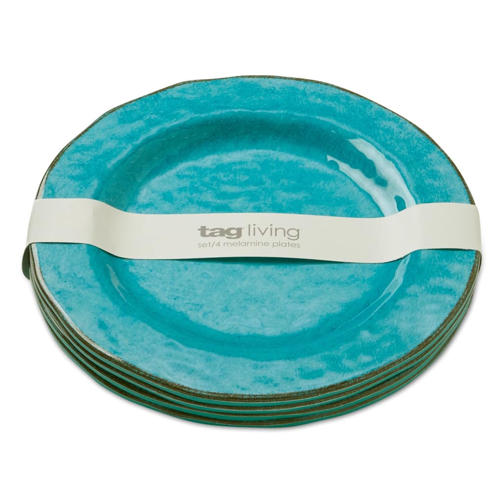 Veranda Melamine Salad Plates Set of 4 Ocean Blue 9 Inch Dishwasher Safe Everyday Dining Plates