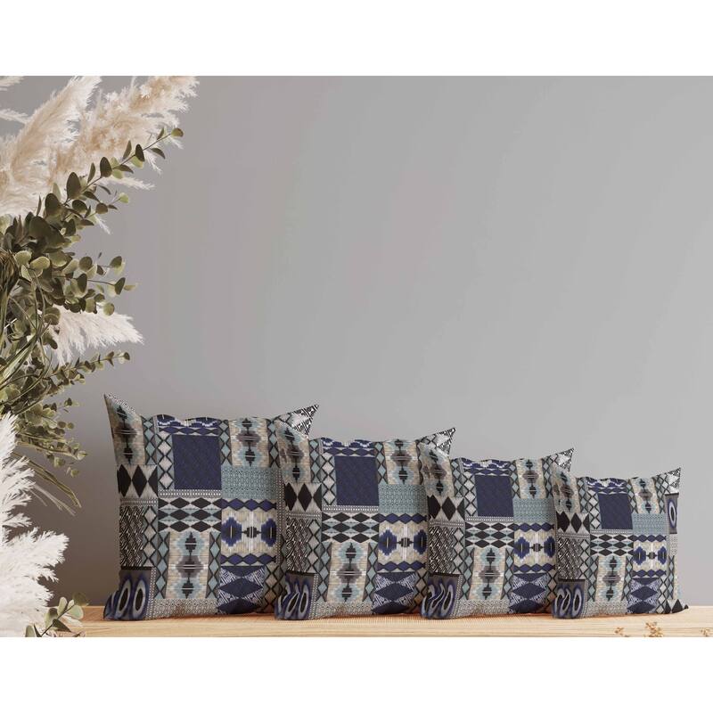 Patched Perfection Indoor/Outdoor Reversible Throw Pillow Blue and Granite