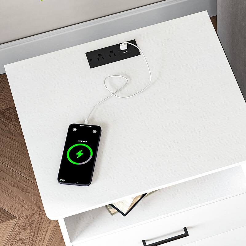 Nightstand with 2 Drawers, Fast Charging Station, USB C, Bedside Table