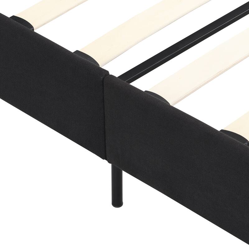 Black King Linen Upholstered Platform Bed Frame with Button Tufted Headboard and Wood Slat Support - No Box Spring Required