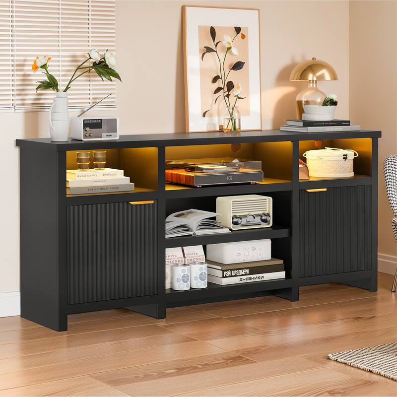 Pocassy LED Farmhouse TV Stand for 75 Inch - Black