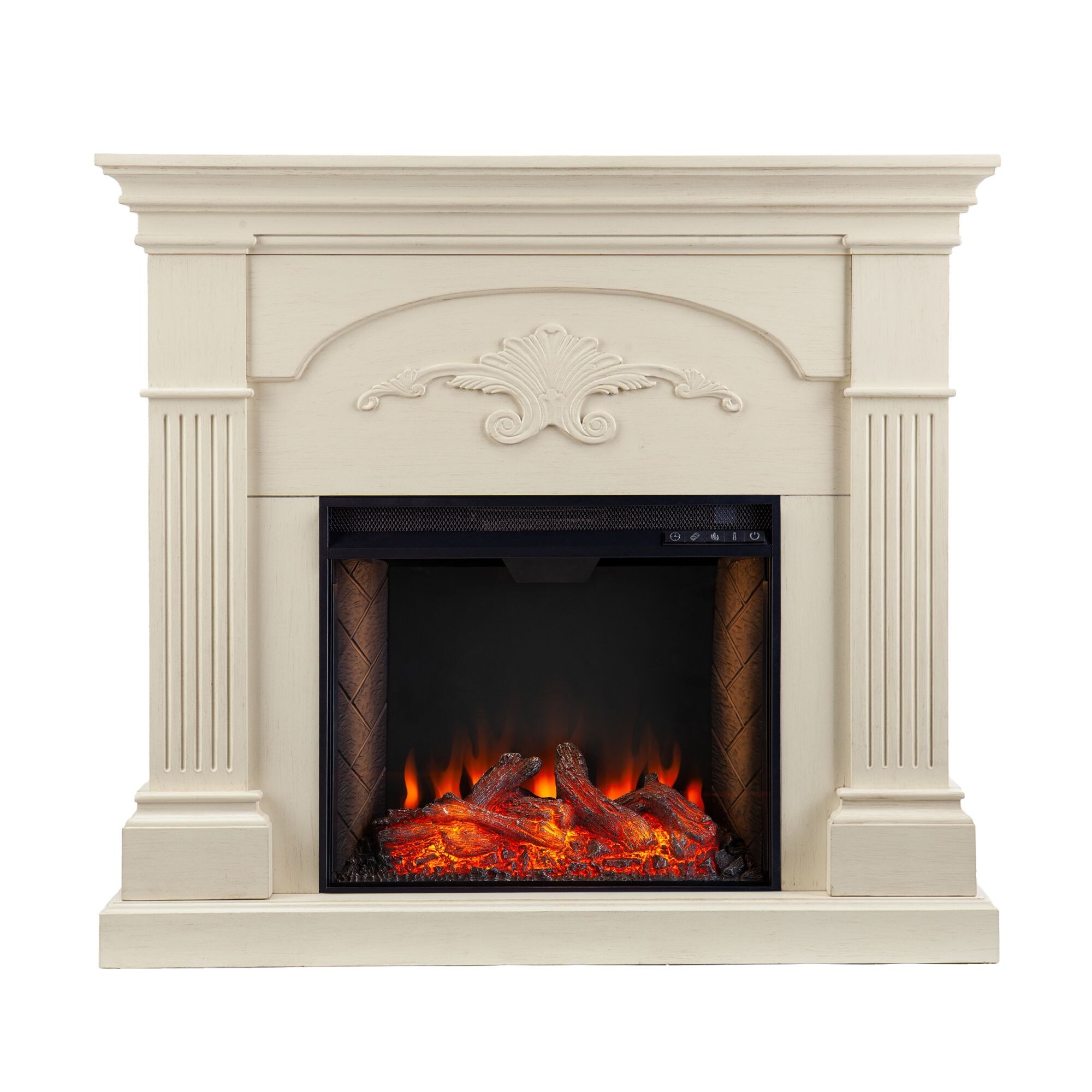 Shop 44 5 White And Brown Smart Pilasters Electric Fireplace