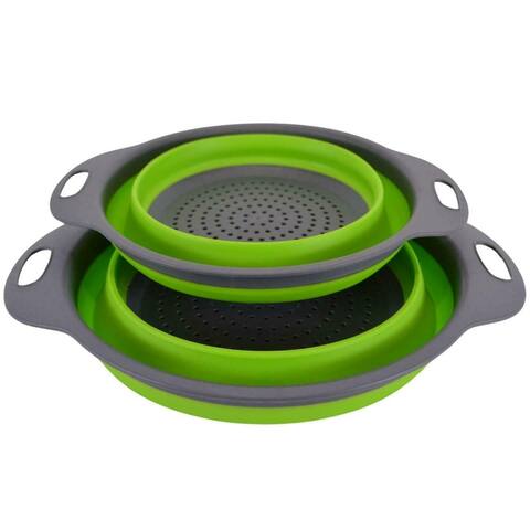 GREEN Collapsible Colander Space Saving Silicone Strainer Bowl (2 Piece Set)