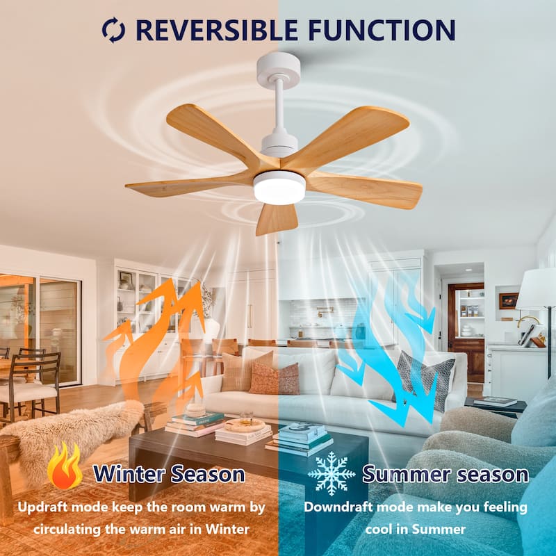 42 Inch Modern Ceiling Fans With Lights and Remote Control, 5 Solide Wood Blades, Reversible DC Motor