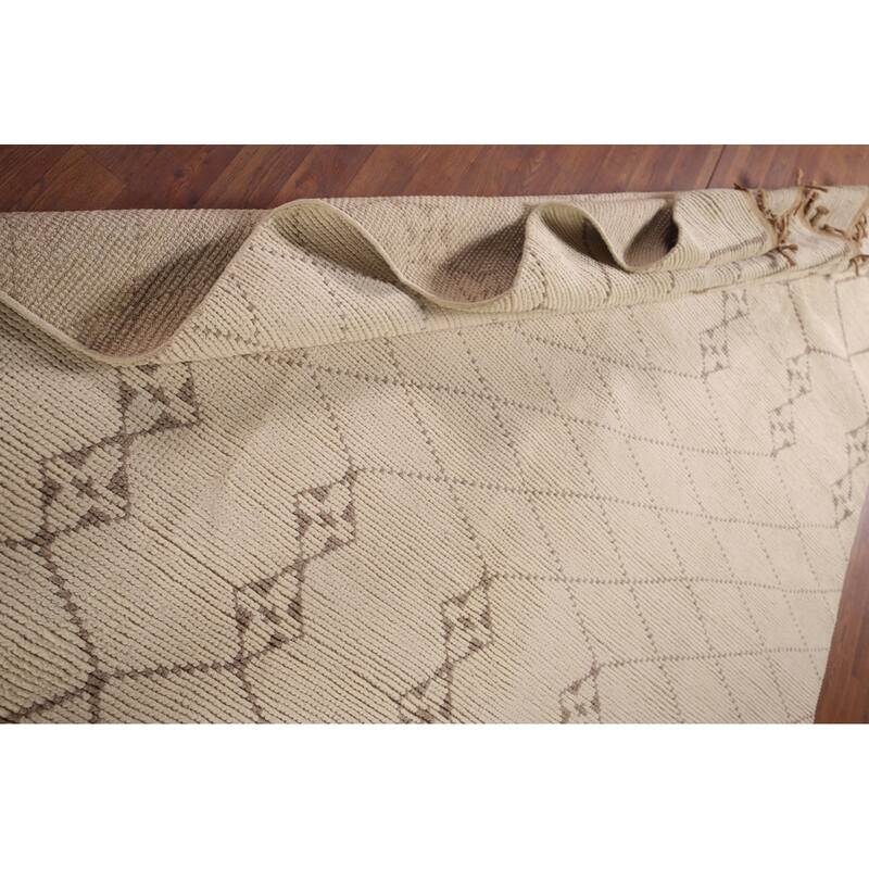 Trellis Ivory Moroccan Rug Hand-Knotted Beige Wool Carpet - 6'8"x 10'7"