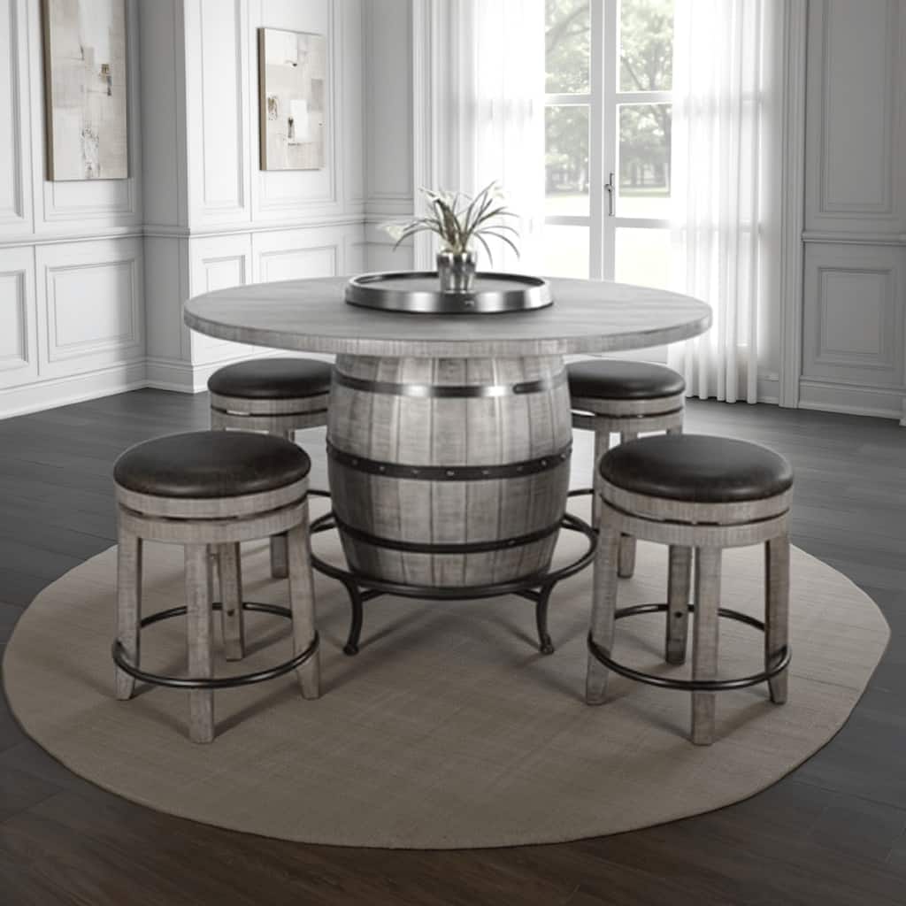 Zeka Counter Pub Dining Table, Gray Barrel Base w Lazy Susan, 54 Inch