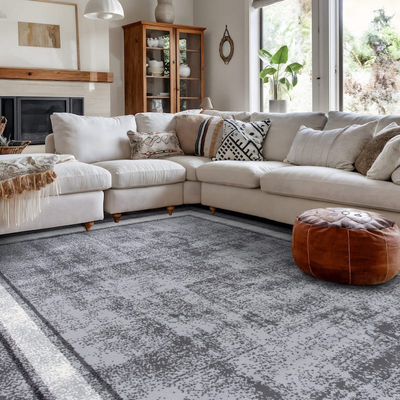 World Rug Gallery Contemporary Distressed Bordered Area Rug