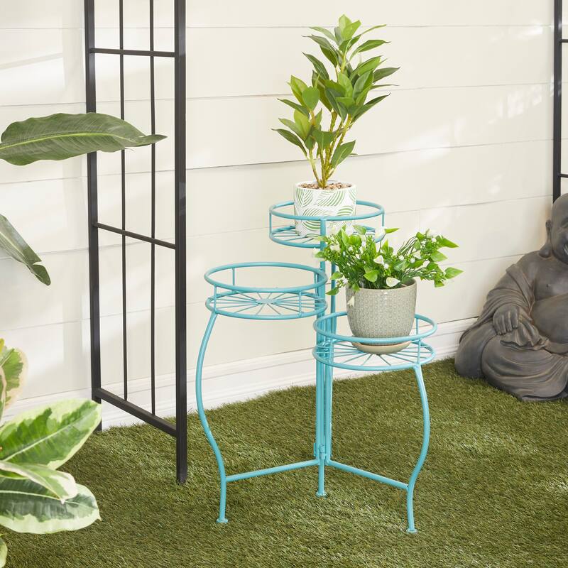 3 Round Shelves Metal Modern Plantstand 22 x 18 x 19 - 18 x 19 x 22 - Blue