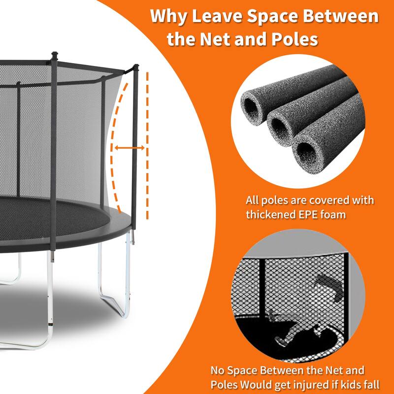 Trampoline with Safety Enclosure Net, Outdoor Trampoline with Heavy Duty Jumping Mat