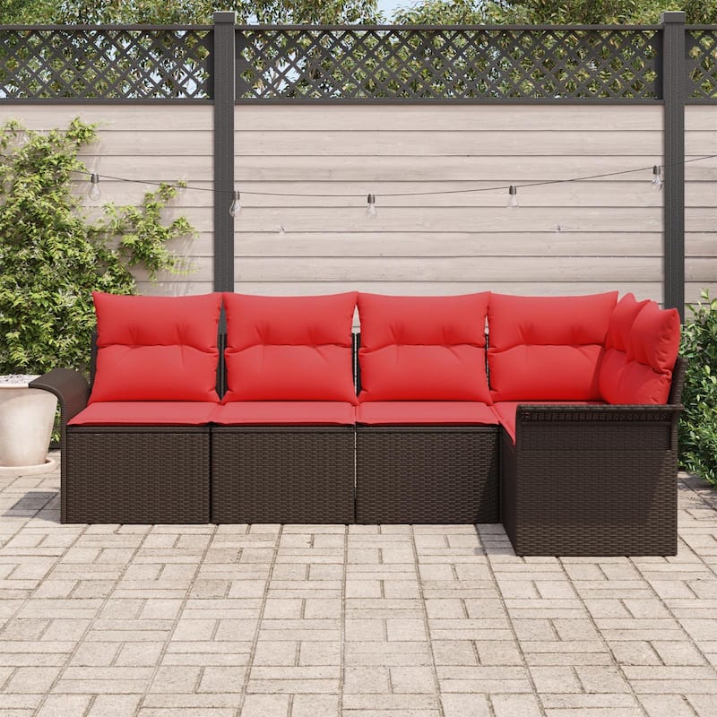 vidaXL 5/6 Garden Sofa Set with Cushions Black/Brown/Grey Poly Rattan - 95.9 x 52.2 x 27.2