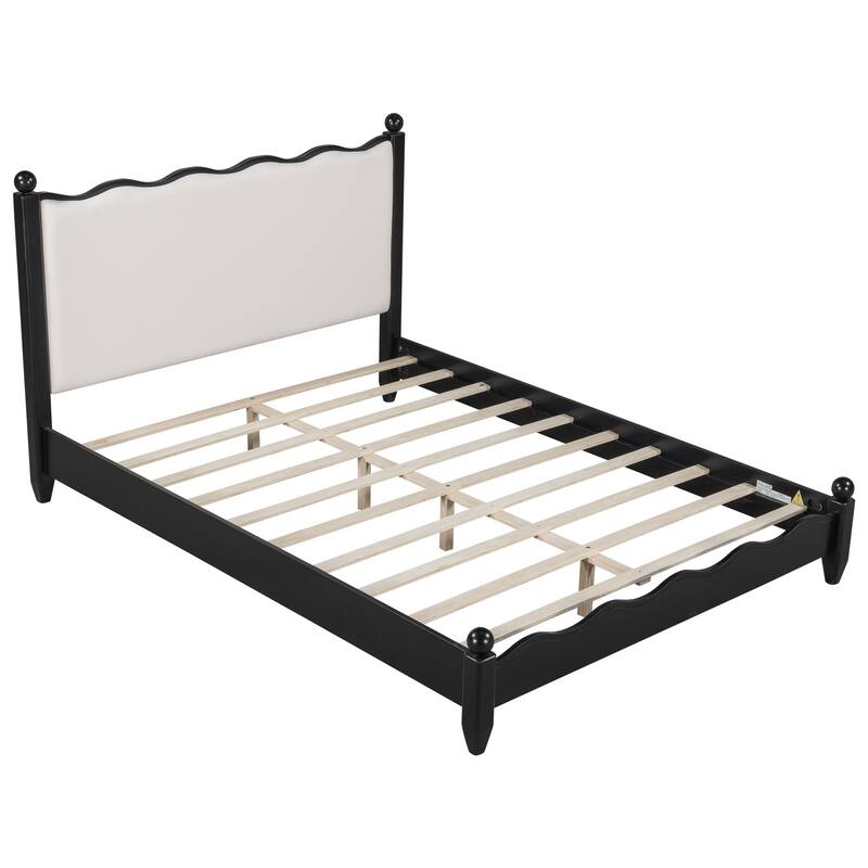 Wood Platform Bed with Upholstered Headboard by Harper&Bright Designs