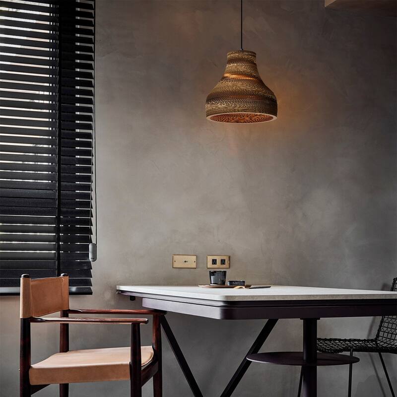 Matte Black Modern Nordic Style 1-Light Pendant Light with Natural Brown Origami Paper Shade