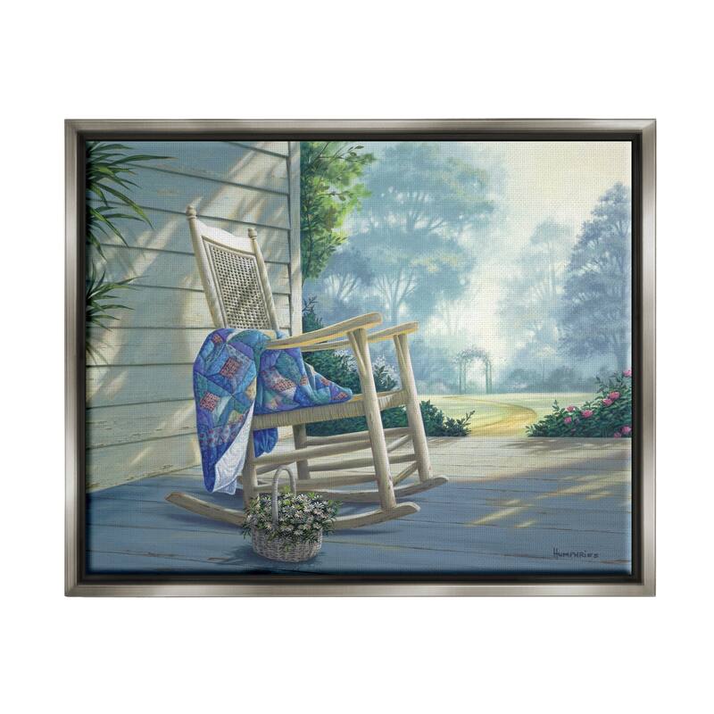 Stupell Rocking Chair on Porch Framed Floater Canvas Wall Art Design by Michael Humphries - 31 x 25 - Grey