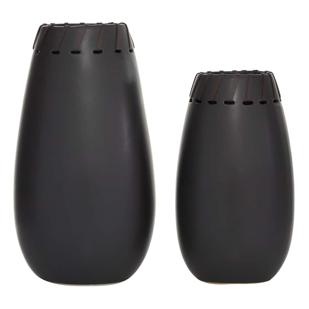 Ceramic Vase with Cut Out Patterns - Set of 2 Black - Roche River Decor - 9"W x 9"L x 16"H
