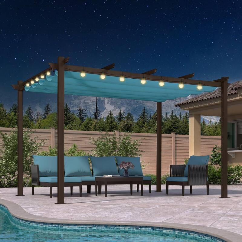 PURPLE LEAF Outdoor Retractable Bronze Metal Pergola w Canopy for Beach Deck Gazebo