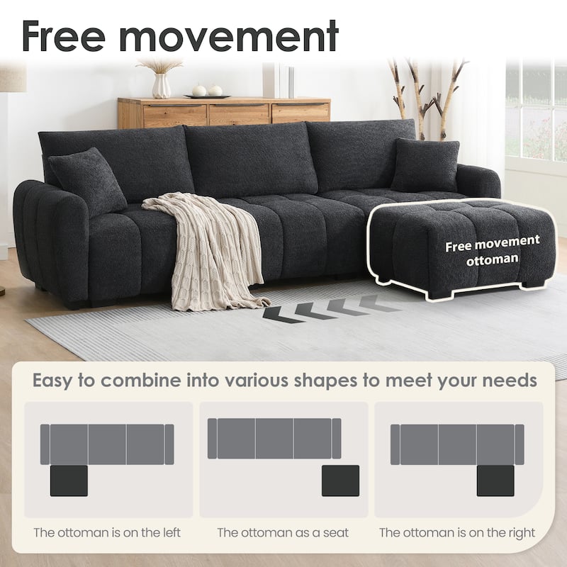 Vertical Tufting Sectional Sofa L Shape Modular Couches with Ottoman Chaise, Boucle Fabric Lounge Recliner Sofa