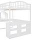 preview thumbnail 14 of 16, Full Size Loft Bed with U-Shaped Desk & Drawers, White Wooden Bedframe with Tri-fold Mirror & Storage Shelves for Student Dorms