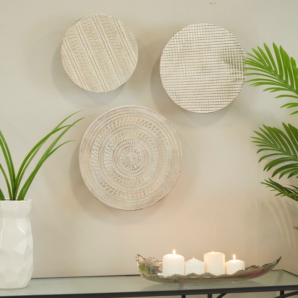slide 2 of 13, Stylish Aluminum Carved Designs Plate Wall Decor (Set of 3) - Silver or Black Silver - 11", 13", 15"W