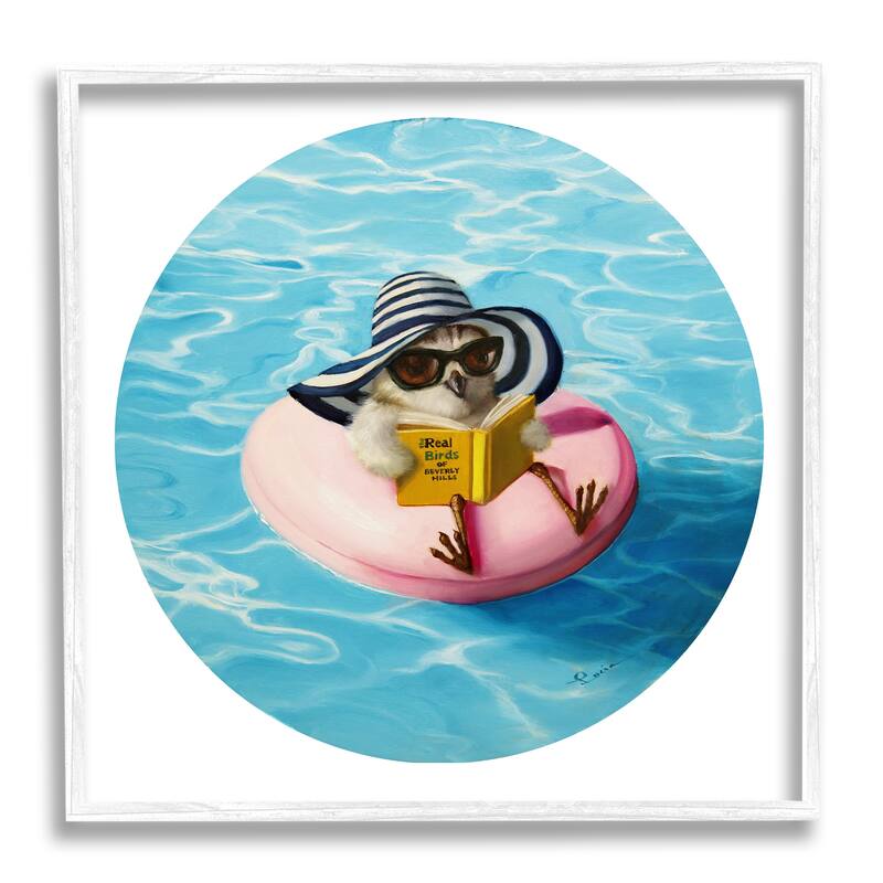 Stupell Bird Reading Book Pool Float Beverly Hills Sun Hat Framed Wall Art - Pink