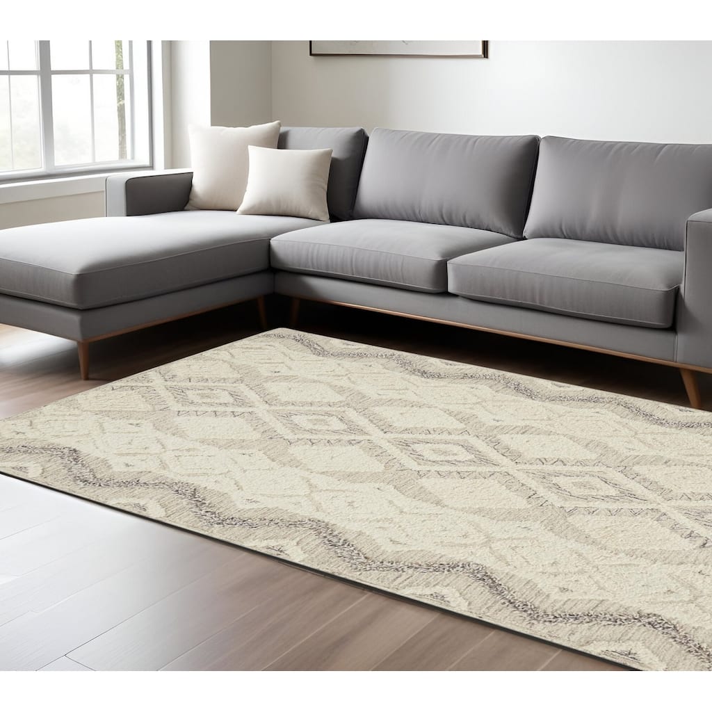 Zuba Hand Tufted Geometric Modern Stain Resistant Durable Area Rug By HomeRoots - 8' x 10'