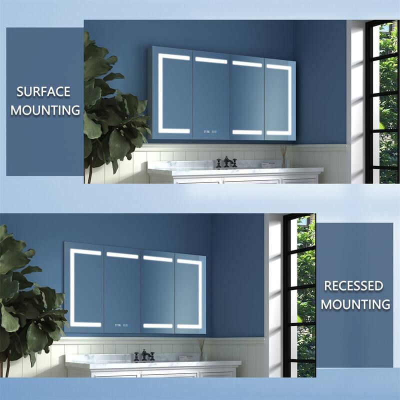 Aluminum Surface/Recessed Mount LED Medicine Cabinet with Mirror, Outlet and Shelves